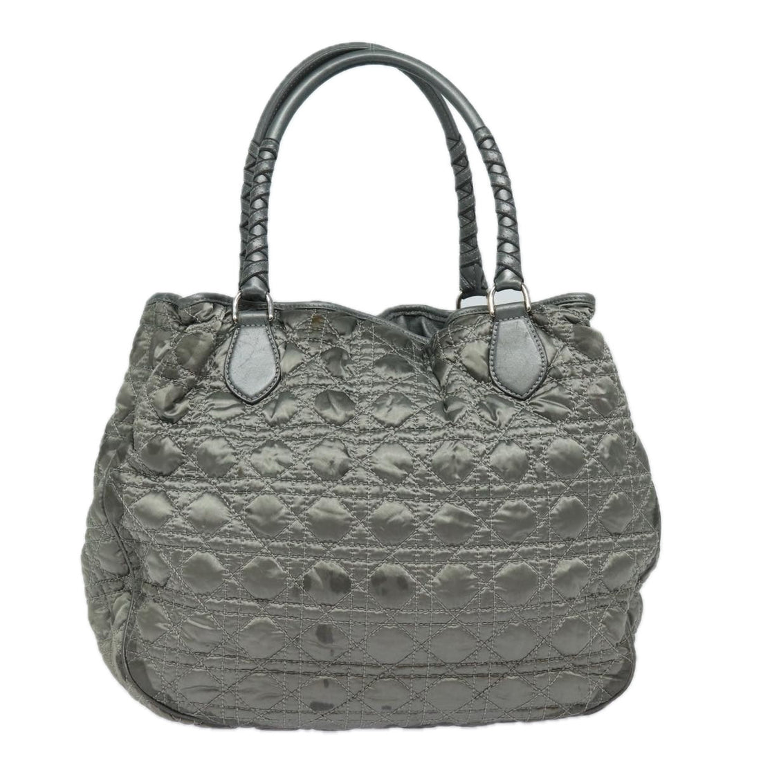 CHRISTIAN DIOR Lady Dior Canage Hand Bag Nylon Gray Auth 79635