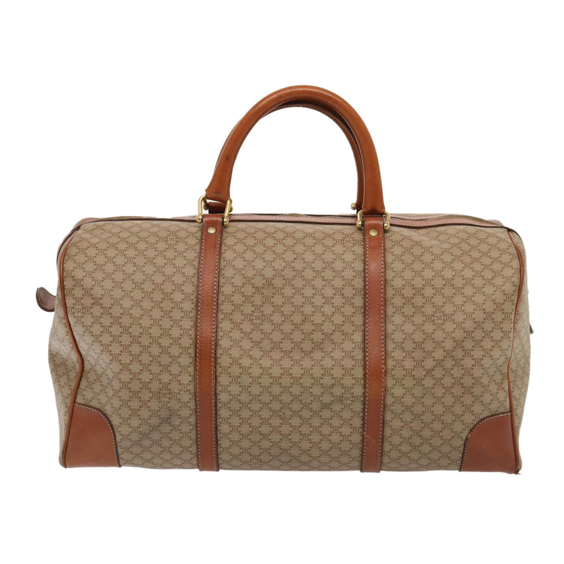 CELINE Macadam Canvas Boston Bag Beige Auth 79642