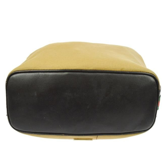 Gucci Vintage Camel Canvas And Brown Leather Bottom With Red Green Stripe Hobo