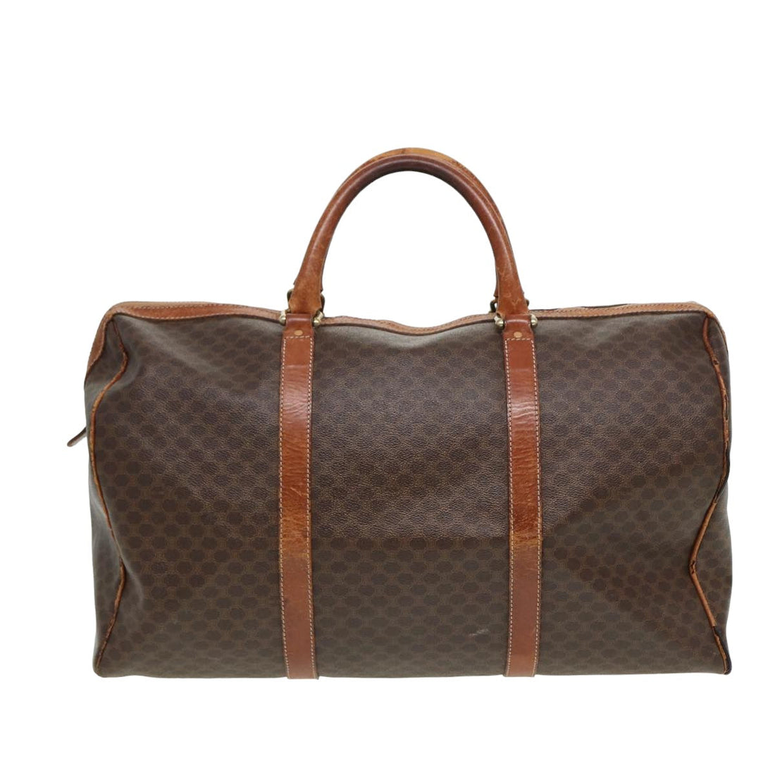 CELINE Macadam Canvas Boston Bag PVC Leather Brown Auth 79789