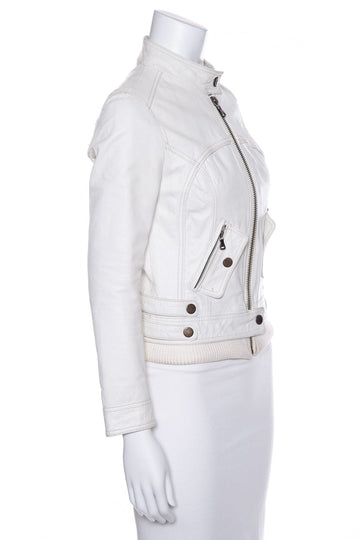 D&G White Leather Zip Up Jacket SZ 40