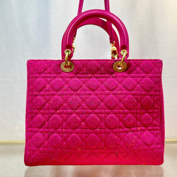 Christian Dior Large Lady Dior Pink Moyen Tweed Cannage Tote Bag TS3693