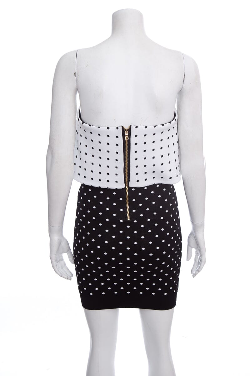 Balmain Black & White Strapless Polka Dot Mini Dress SZ 36