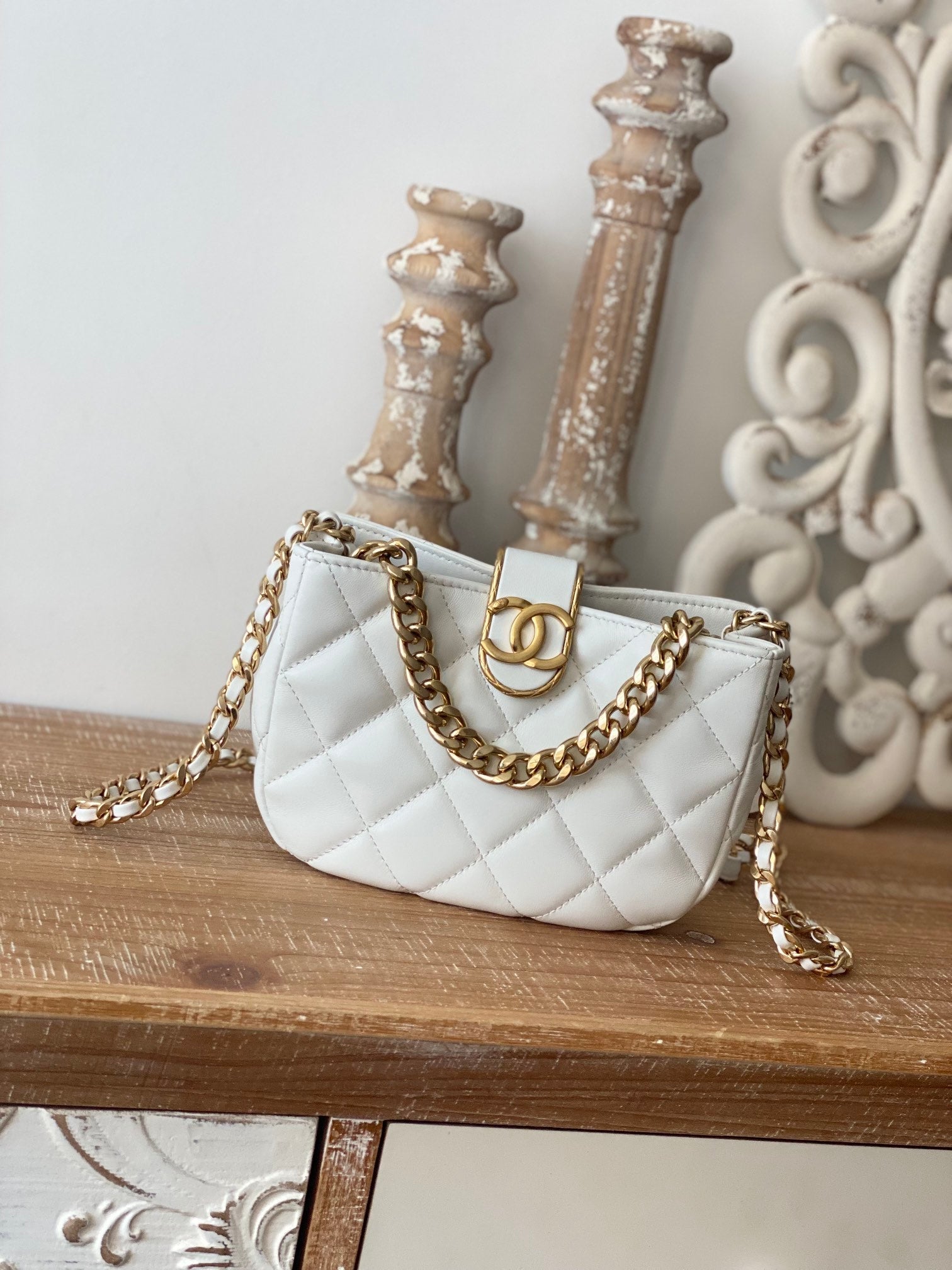 CHLSmall Hobo Bag Gold Hardware White For Womtlm, Womtlm&#8217;s Handbags, Shoulder Bags 7.5in/19cm