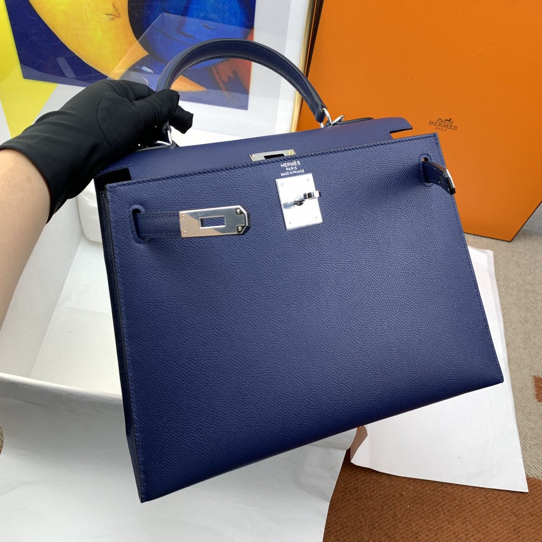 HM Kelly 28 Sellier Epsom Blue Bag For Womtlm, Handbags, Shoulder Bags 11in/28cm