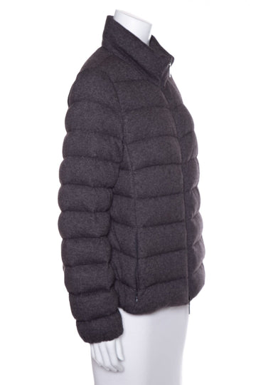 Moncler Grey Wool Arneb Zip Up Puffer Coat SZ 3