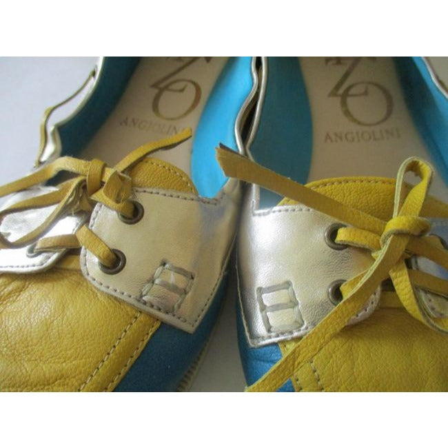 Enzo Angiolini Turquoise Teal Yellow Silver Moccasin Loafer Flats Size Us