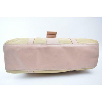 Prada Color Block Shoulder Purses Pink And Beige Suede Canvas And Leather Satchel