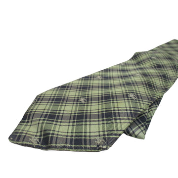 Vintage Burberry's of London tie made of 100% silk with an iconic plaid print with knights in shades of blue, yellow, and green
