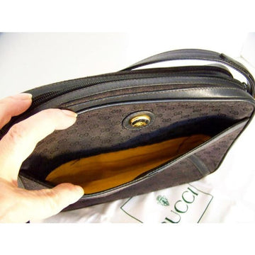 Gucci Vintage Black Canvas With Small G Logo Print And Black Leather