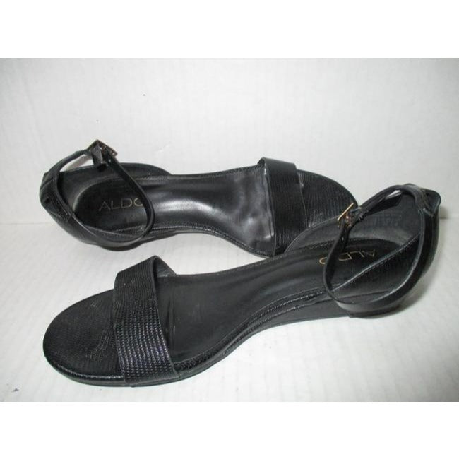 Aldo Black Pebbled Ankle Strap Flat Sandals Size Us