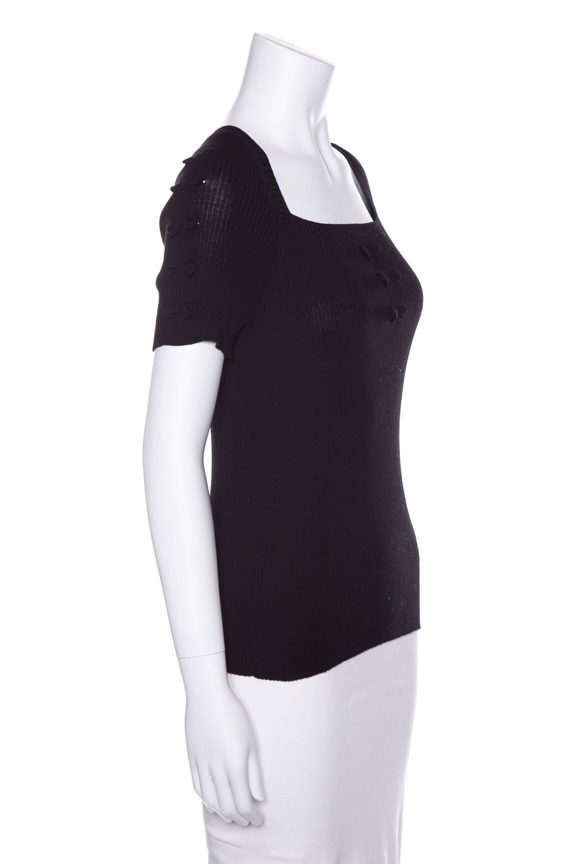 Chanel Black Ribbed Short Sleeve Sweater SZ 42 NWT