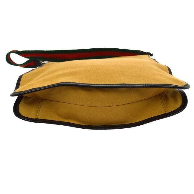 Gucci Vintage Tan Canvas And Brown Leather With A Red Green Striped Strap Hobo