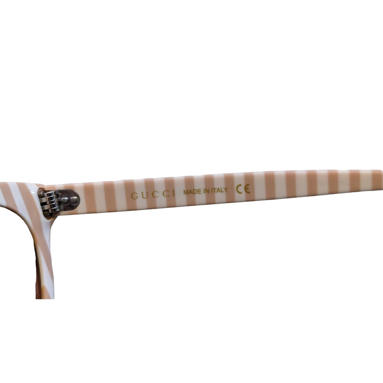 Gucci tan & white striped plastic cat's eye sunglasses