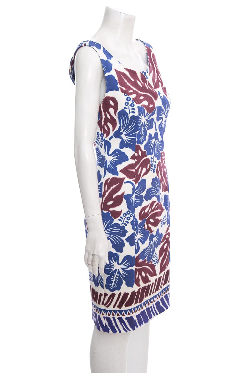 Prada Blue and White Sleeveless Large Floral Cotton Dress SZ 42