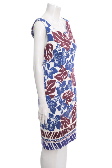 Prada Blue and White Sleeveless Large Floral Cotton Dress SZ 42