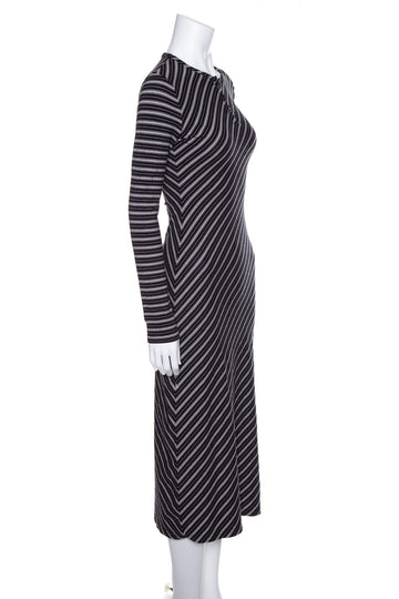 Loewe Black Stripe Long Sleeve Fitted Dress SZ S