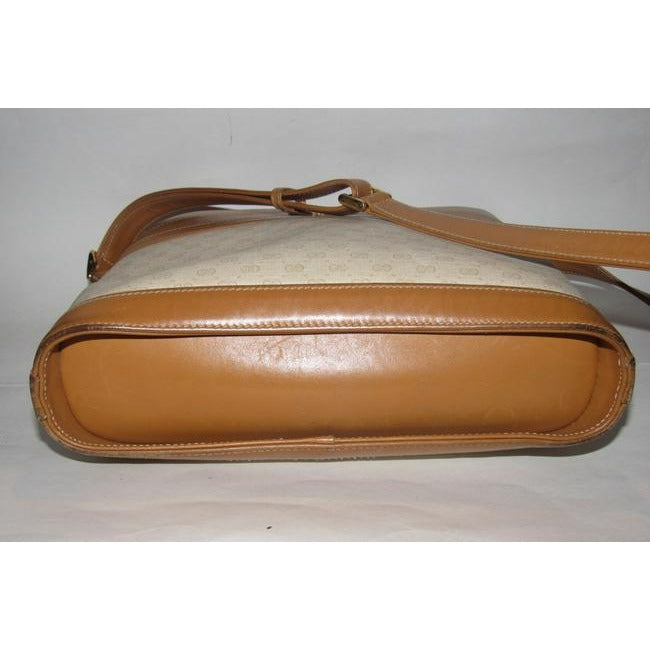 Gucci Camel Micro G Print on Ivory Leather Bucket Bag Satchel