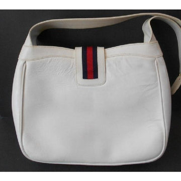 Gucci Vintage White Leather With Red And Blue Striped Accent And Large Gold G