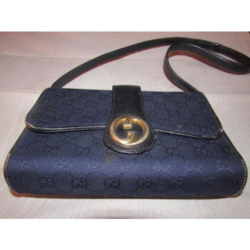 Gucci, deep blue Guccissima print canvas and black leather, envelope top, 1973 two-way-shoulder purse