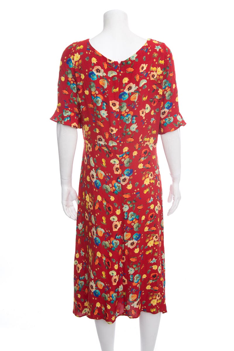 Veronique M Red Midi Floral Short Sleeve Dress SZ XL