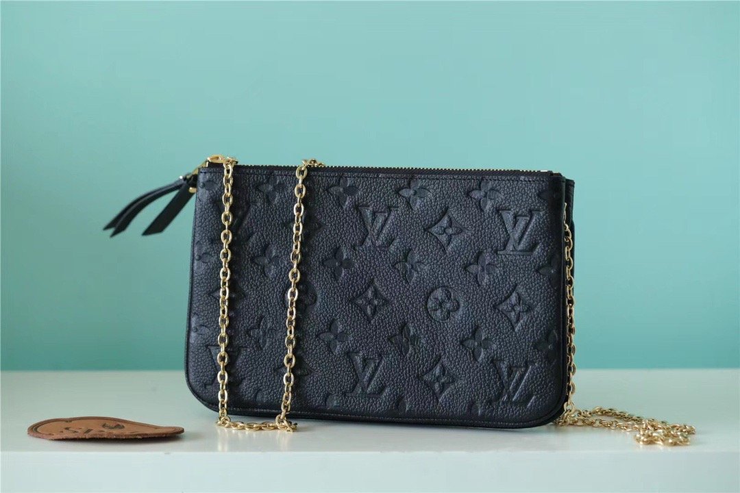 LV Double Zip Pochette Monogram Empreinte Black For Womtlm,  Shoulder and Crossbody Bags 7.9in/20cm LV M68568