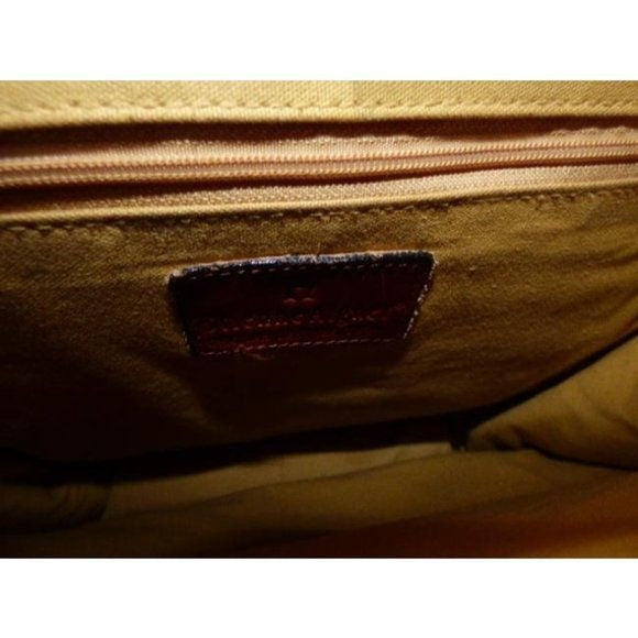 Vintage, Etienne Aigner, natural color woven raffia and chestnut brown leather, shoulder purse