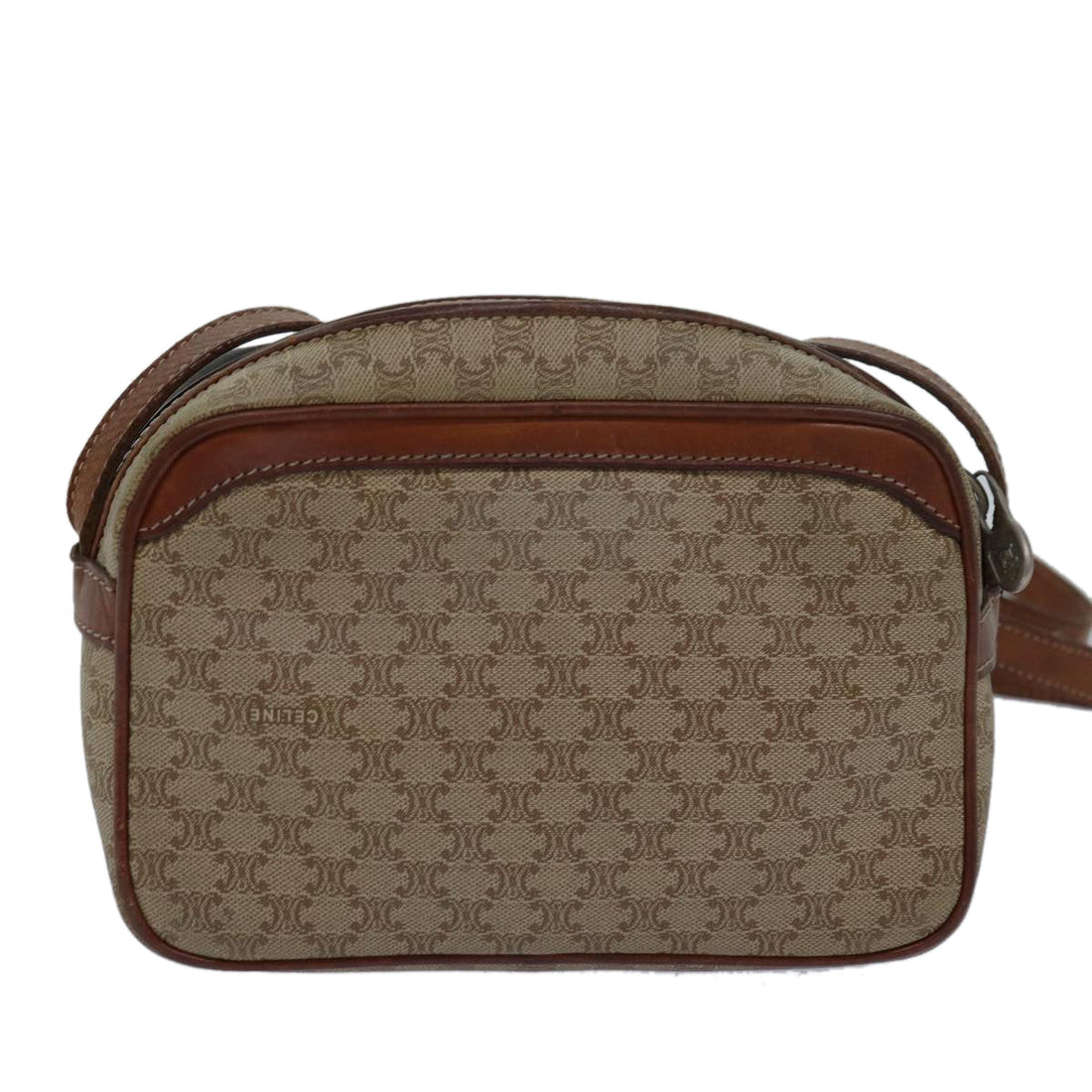 CELINE Macadam Canvas Shoulder Bag Beige Auth 80066