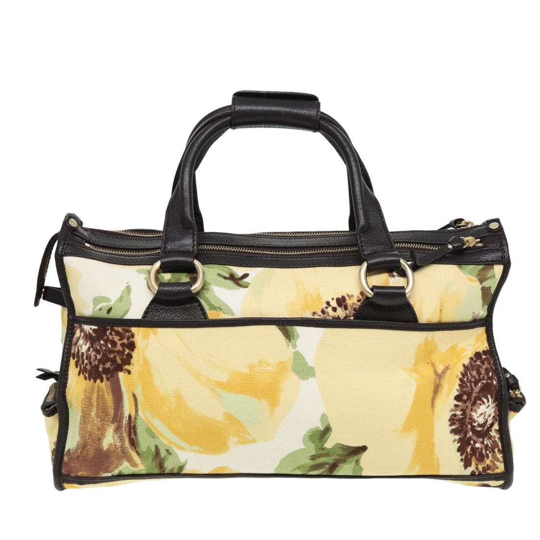 CELINE Hand Bag Canvas Leather Yellow Dark Brown Auth 80086