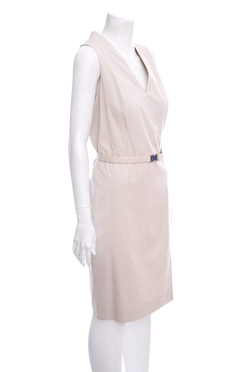 Akris Beige Sleeveless Stripe Dress SZ 10