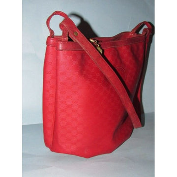 Gucci Vintage Red Small G Logo Coated Canvas And Leather Satchel