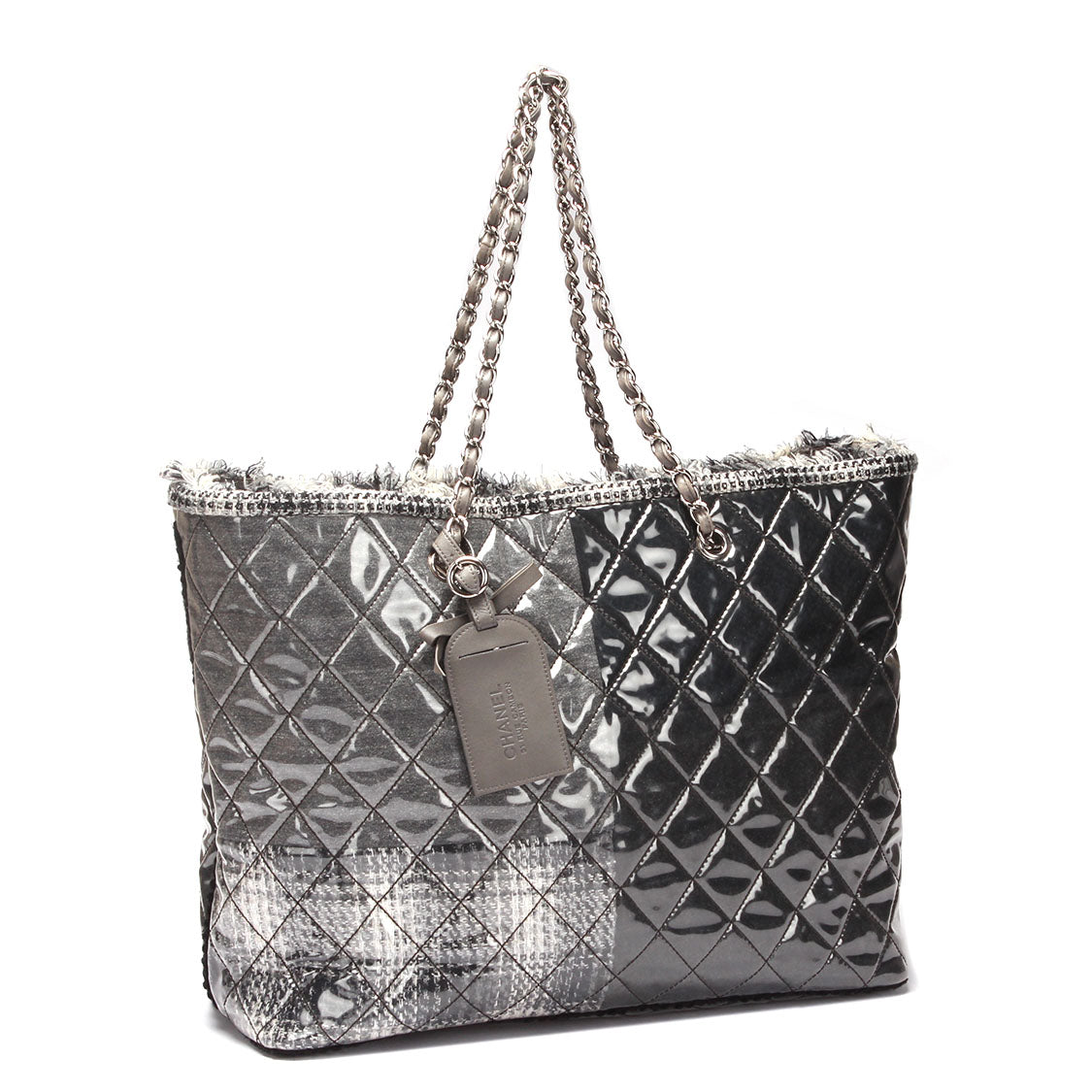Chanel Quilted Funny Tweed Patchwork Tote Plastic Tote Bag in Excellent condition