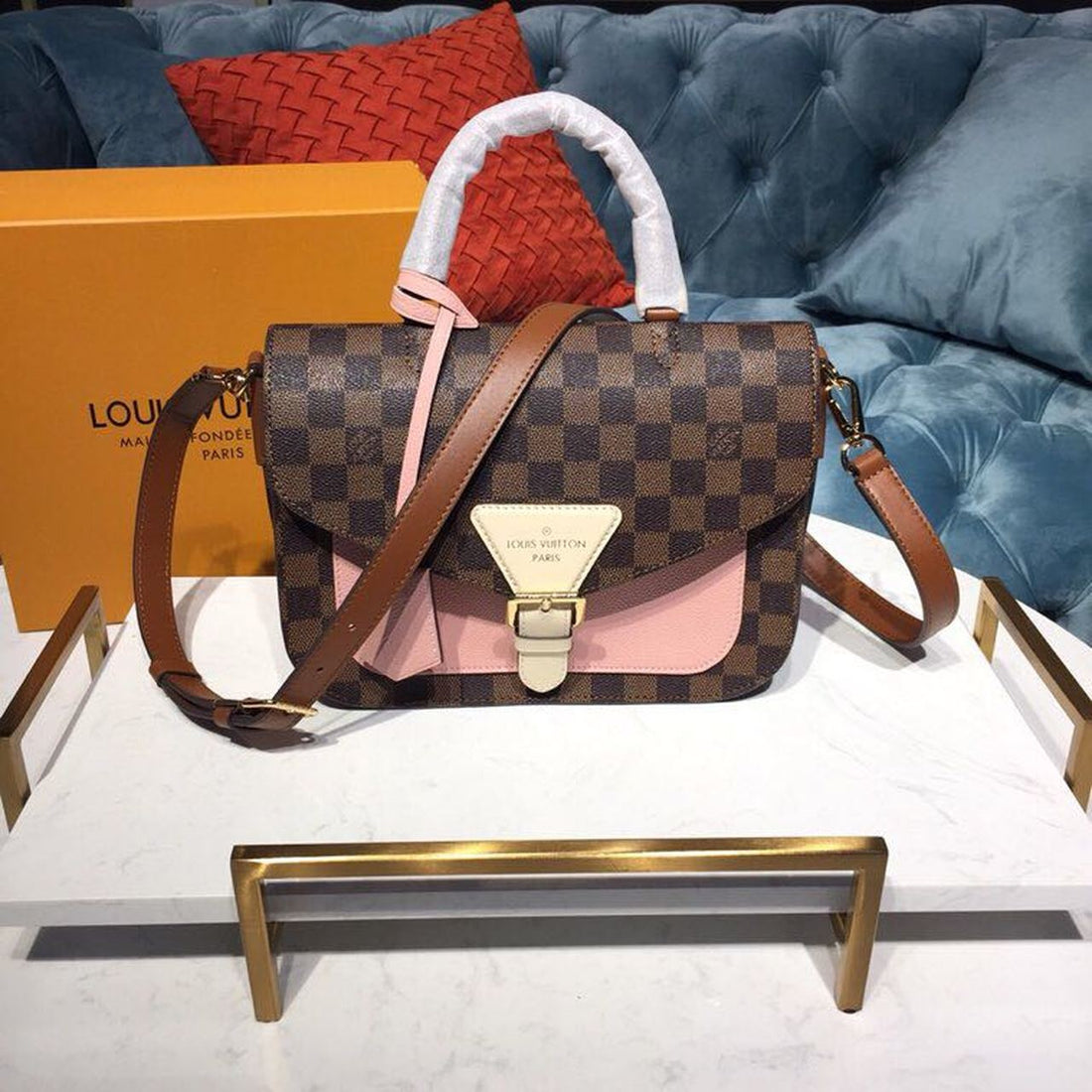 LV Beaumarchais Damier Ebtlme Canvas Vtlmus Pink For Womtlm, Womtlm’s Handbags, Shoulder And Crossbody Bags 9.8in/25cm LV N40147