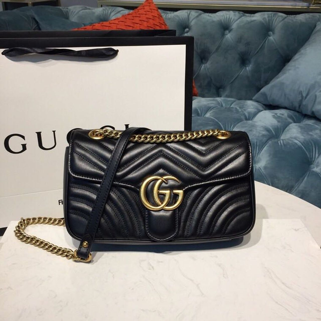 gg Marmont Small Matelassé Shoulder Bag Black Matelassé Chevron With A Heart For Womtlm 10in/22cm gg 446744 DTDIT 1000