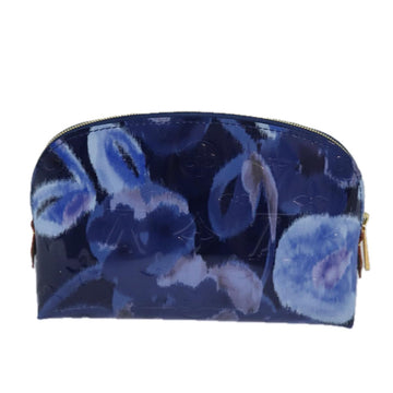 LOUIS VUITTON Vernis Ikat Flower Pochette Cosmetic Pouch Blue M90044 Auth 80660A