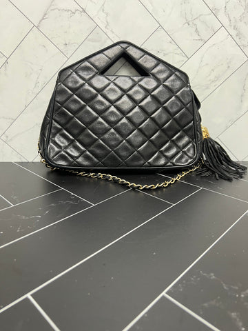 RARE Chanel Black Quilted Lambskin Chain Sling