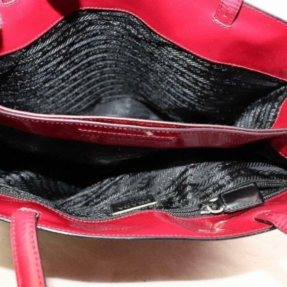 Prada Red Patent And Red Leather Satchel Style Or Tote with Chrome