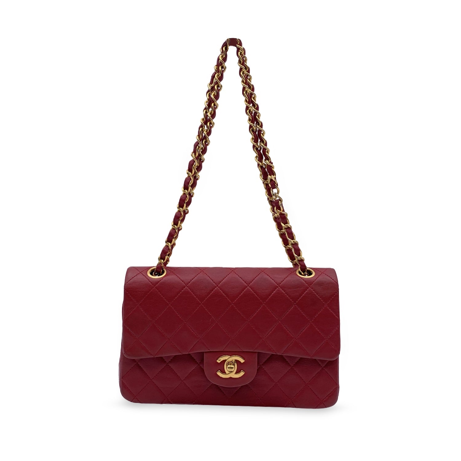 Chanel Vintage Red Quilted Timeless Classic Small 2.55 Bag 23 cm