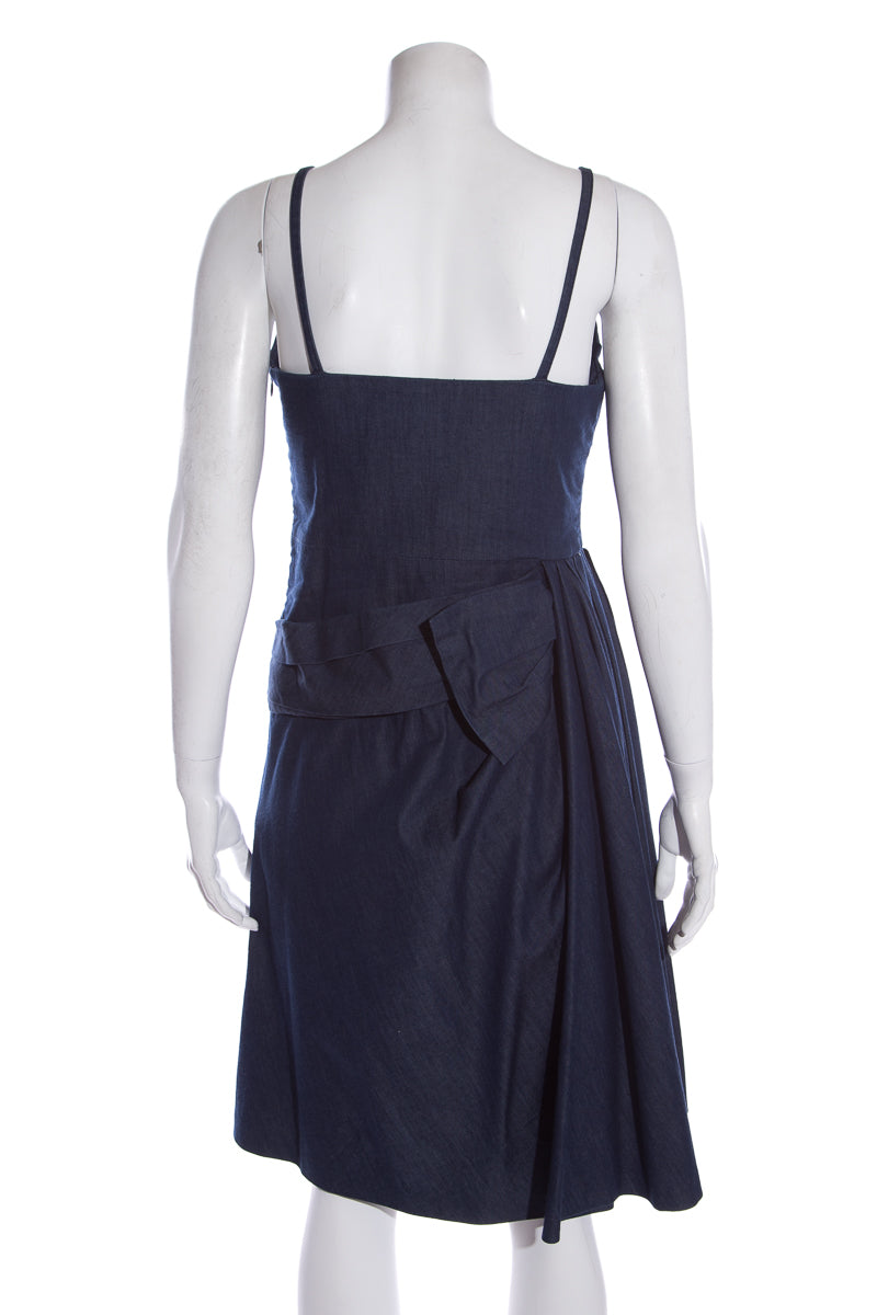 Red Valentino Blue Denim Drape Bow Detail Dress SZ 4