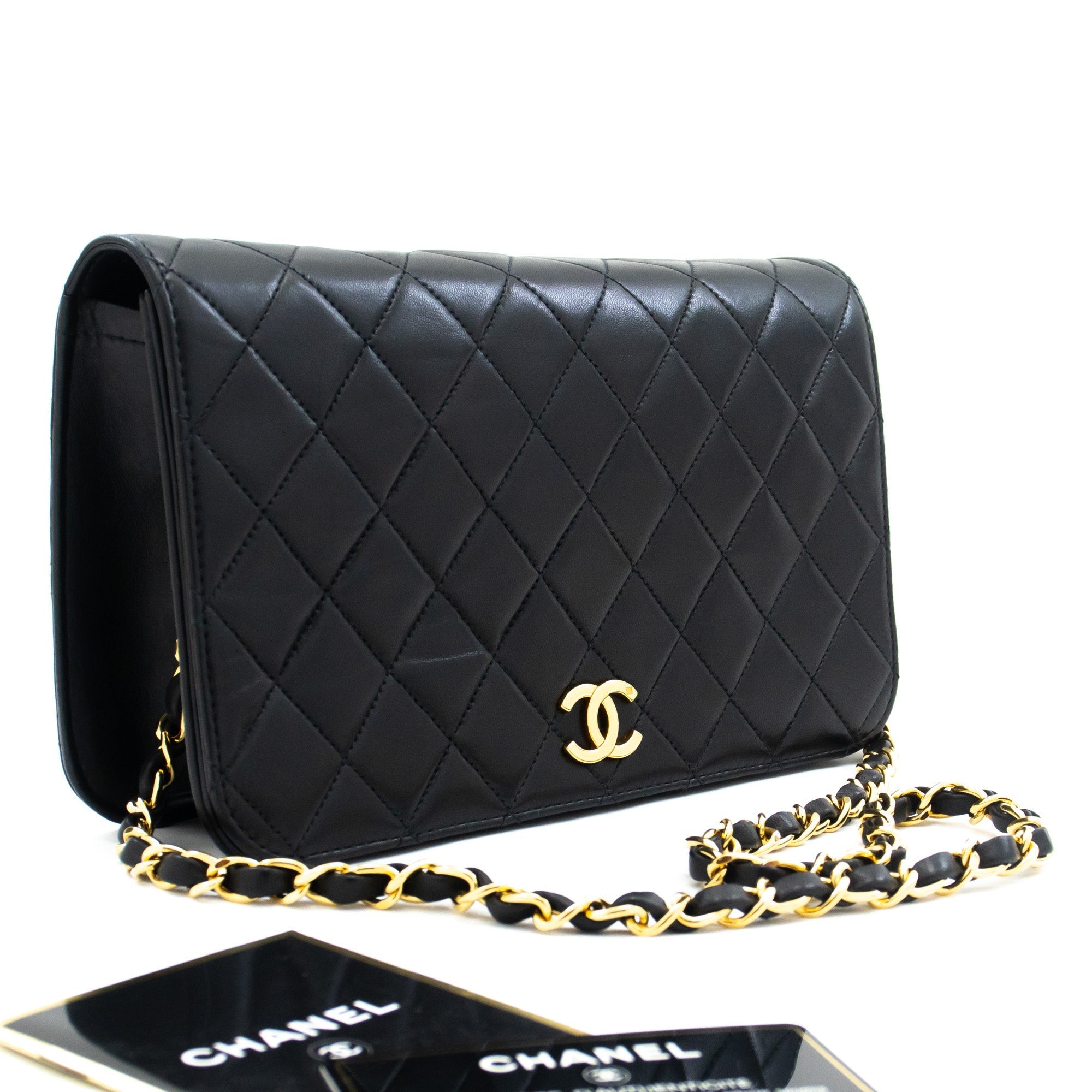 CHANEL Full Flap Chain Shoulder Bag Clutch Black Quilted Lambskin