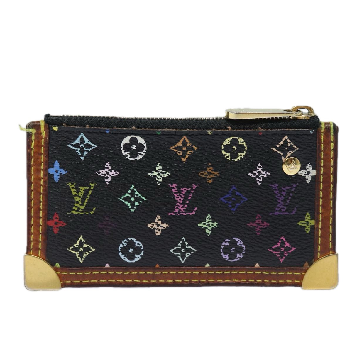 LOUIS VUITTON Monogram Multicolor Pochette Cles Purse Black M92654 Auth 81227