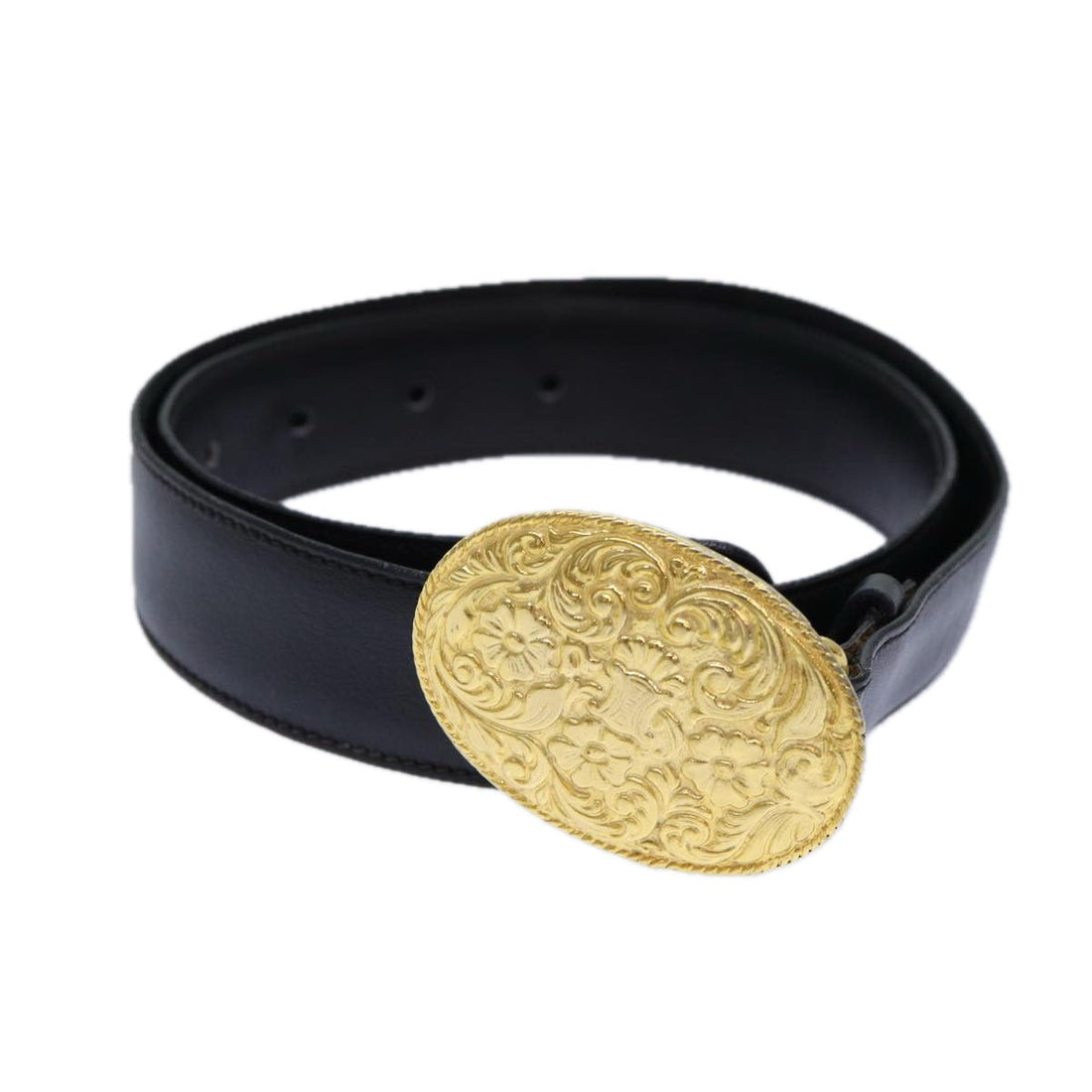 CELINE Belt 65 Leather 29.9" Black Auth 81375