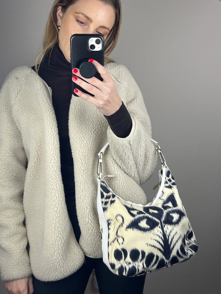 Vintage Gucci Shoulder Bag with Navy & White Flower Pattern