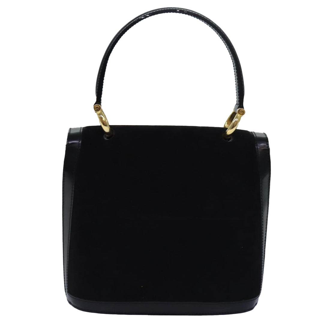 CELINE Hand Bag Suede Leather Black Auth 81635