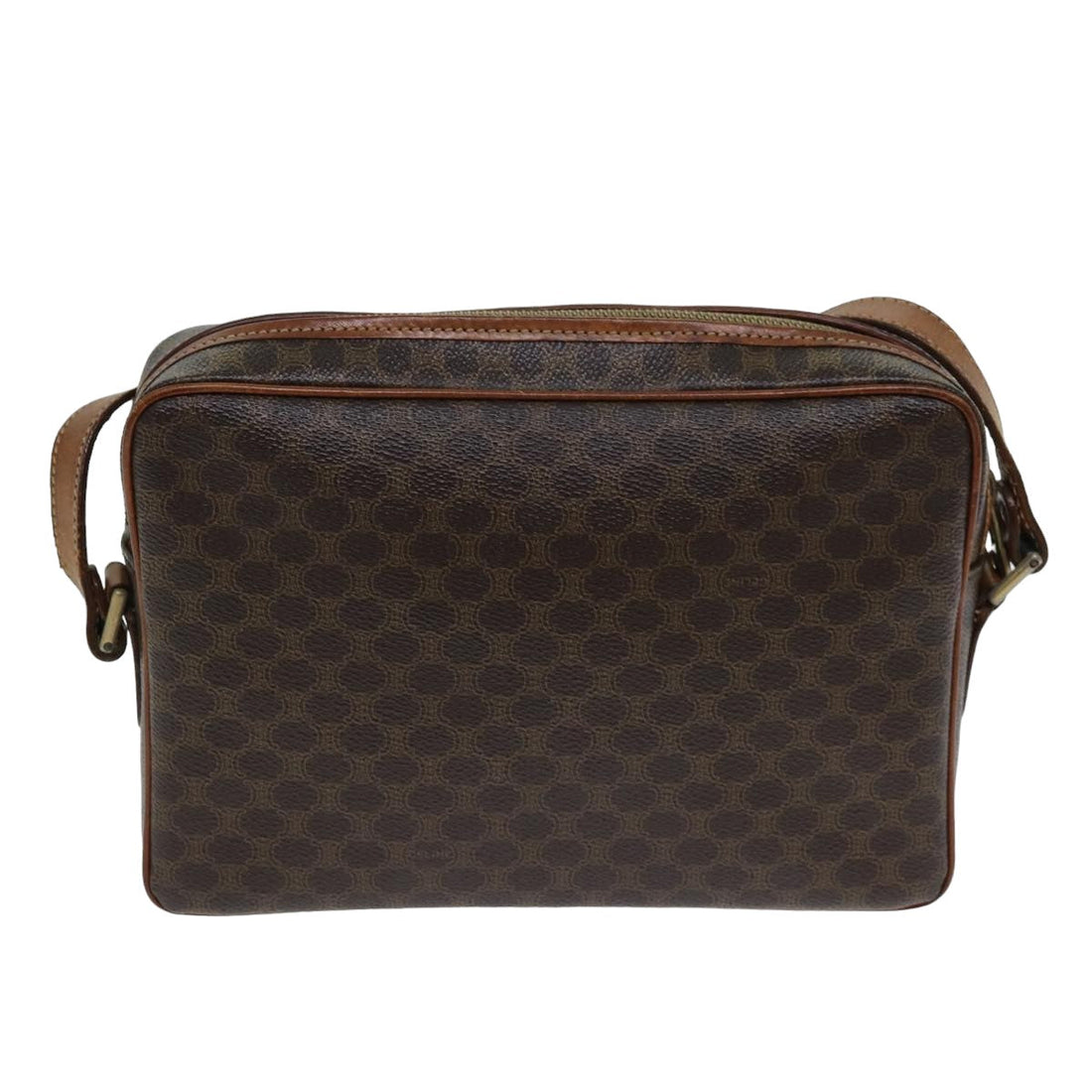 CELINE Macadam Canvas Shoulder Bag PVC Leather Brown Auth 81638