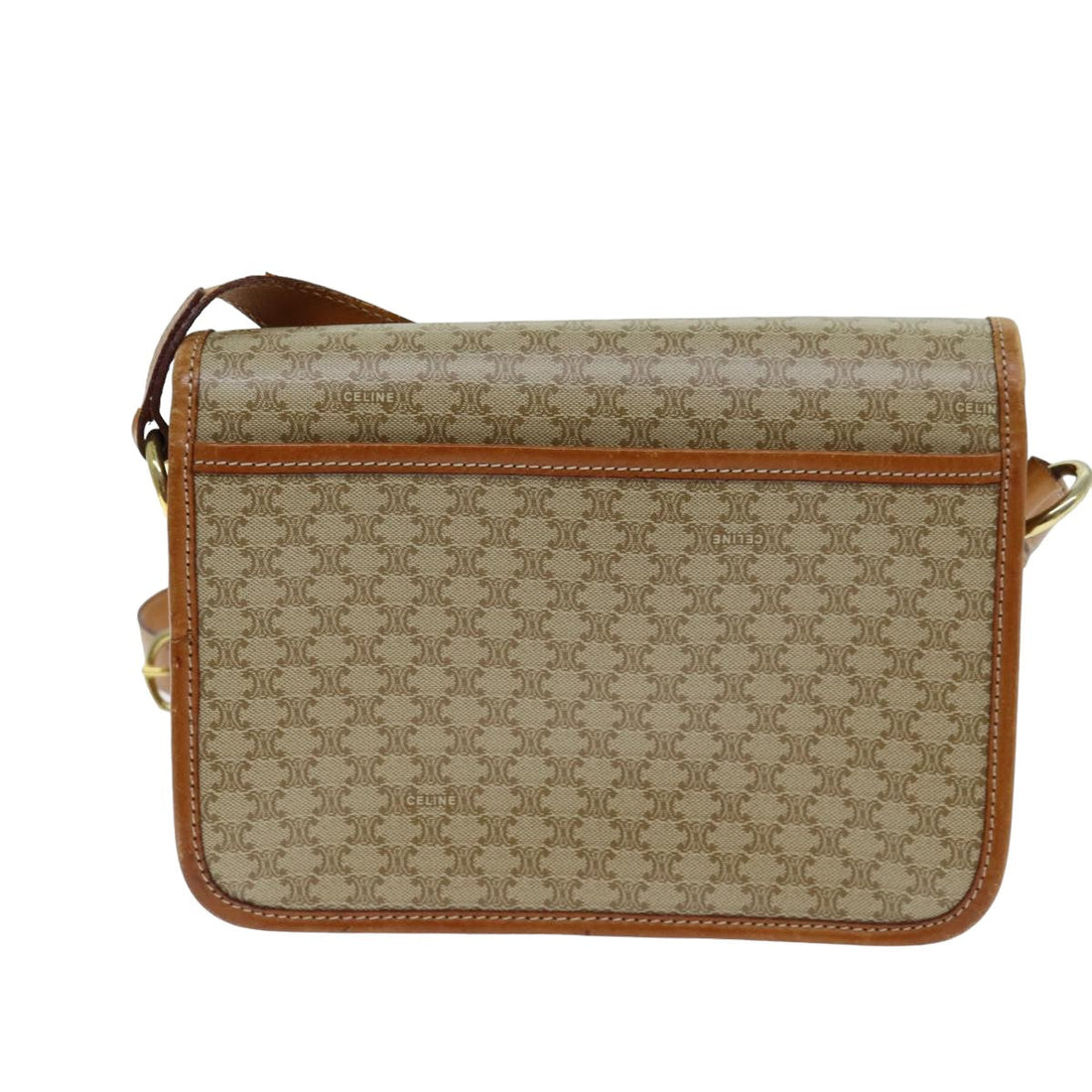 CELINE Macadam Canvas Shoulder Bag Beige Auth 81639