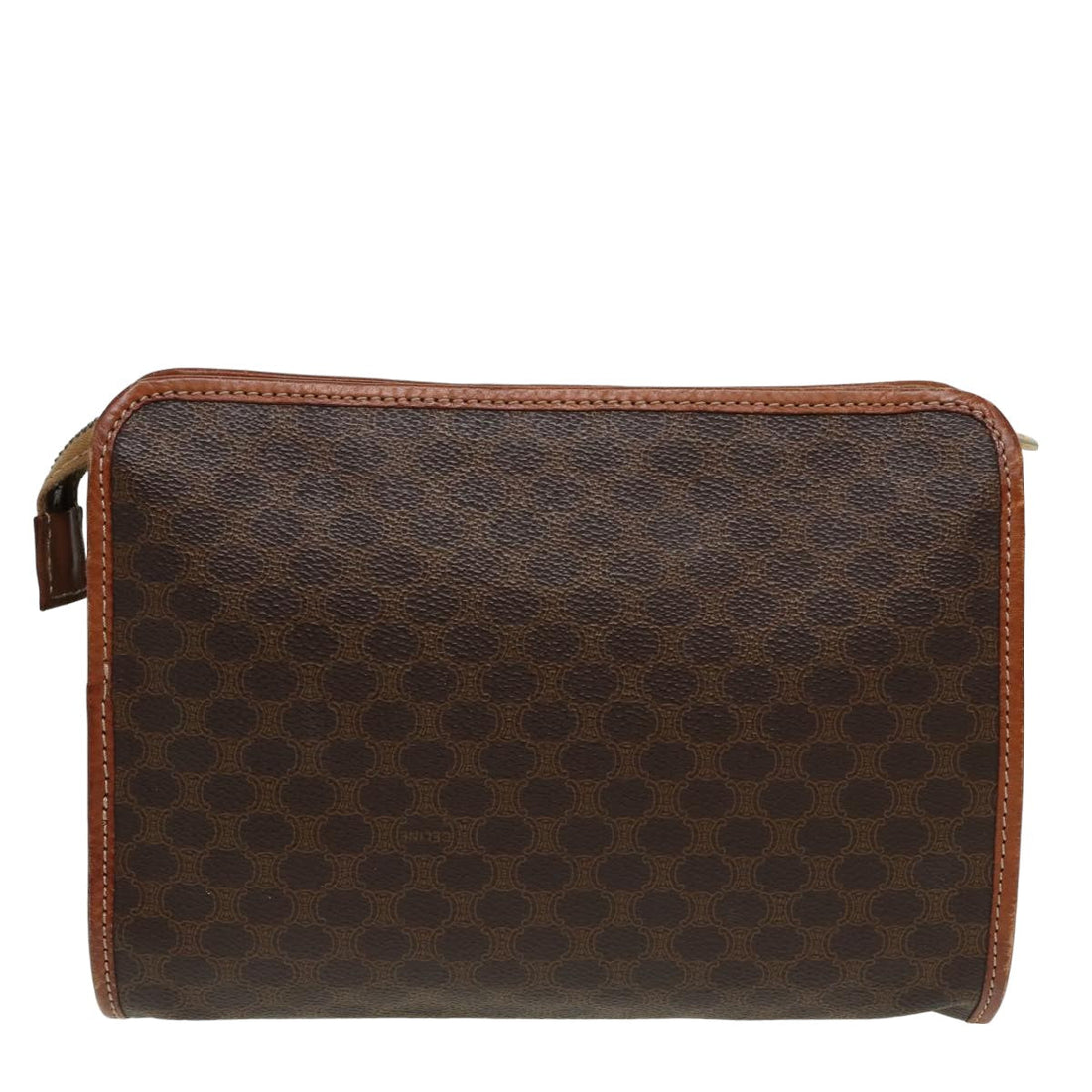 CELINE Macadam Canvas Clutch Bag PVC Leather Brown Auth 81831
