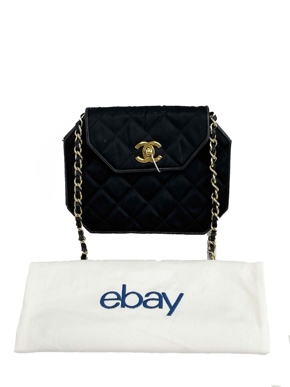 CHANEL Vintage 90's Quilted Octagon CC Shoulder Black Excellent Handbag