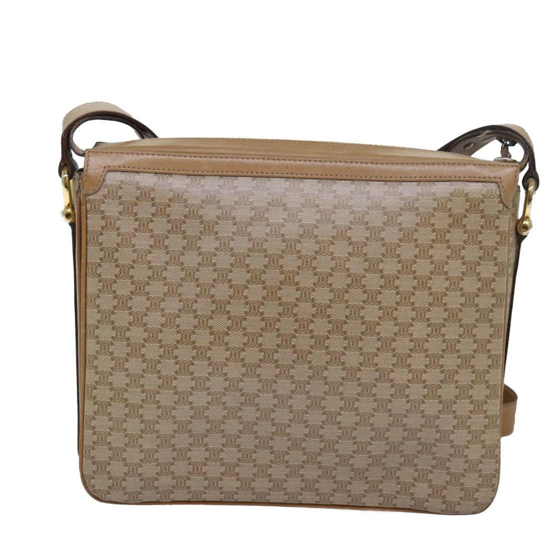 CELINE Macadam Canvas Shoulder Bag Beige Auth 82010