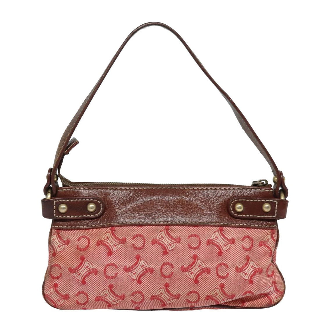 CELINE C Macadam Canvas Shoulder Bag Pink Auth 82246